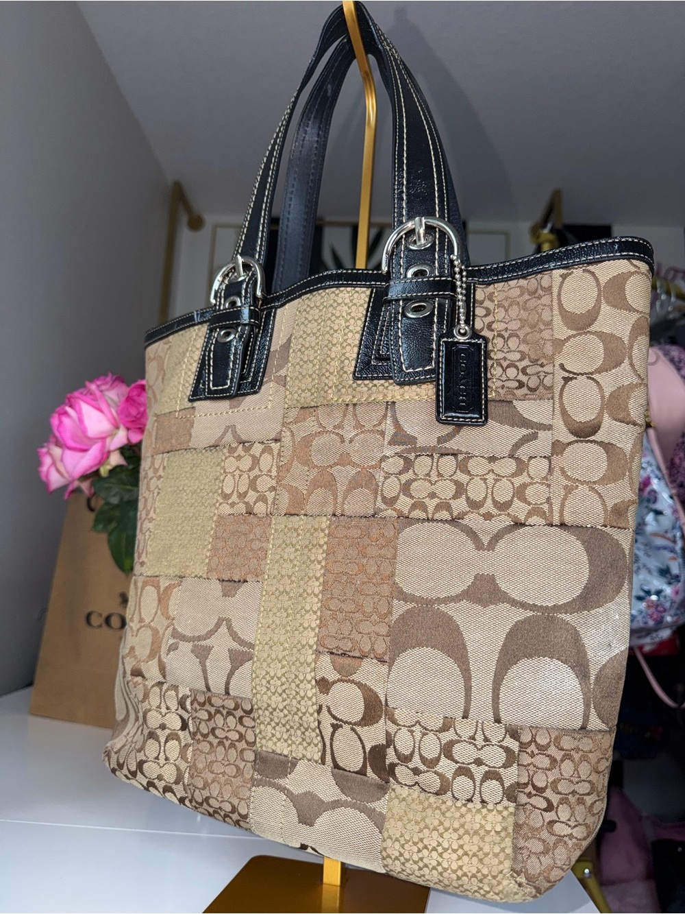 Vintage Y2K Coach Soho Signature Patchwork Tote F12318 Brown Khaki handbag purse - Picture 8 of 8